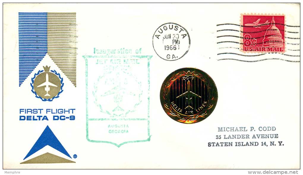 1966  Augusta GA  First Flight Delta Air Lines  DC-9 - 3c. 1961-... Covers