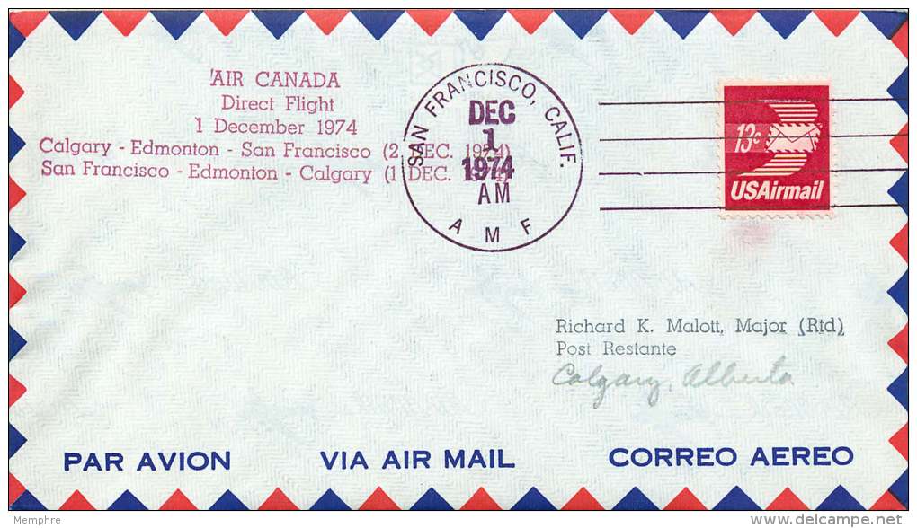 1974  First Flight  Air Canada San Francisco CA To  Edmonton And Calgary Canada - 3c. 1961-... Covers