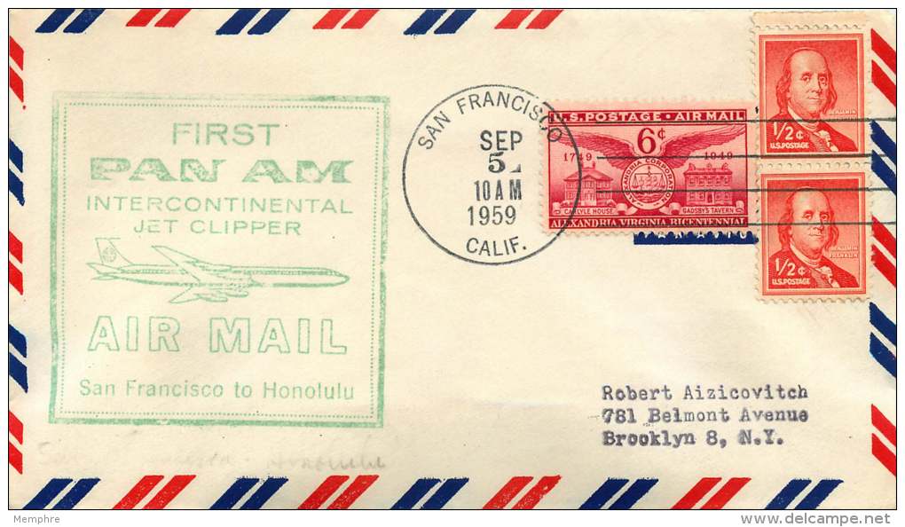 1959 First PanAm Air Mail  San Francisco CA To Honolulu HA - 2c. 1941-1960 Covers