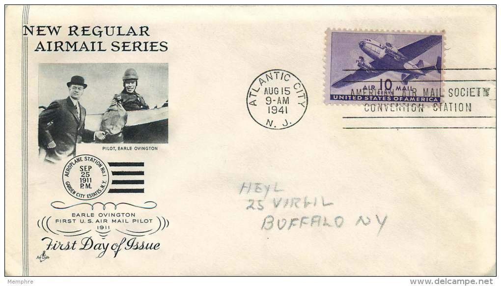 1941  Air Mail 10 &cent; FDC Atlantic City NJ Cancel   ArtCraft Cachet  C27 - 1851-1940