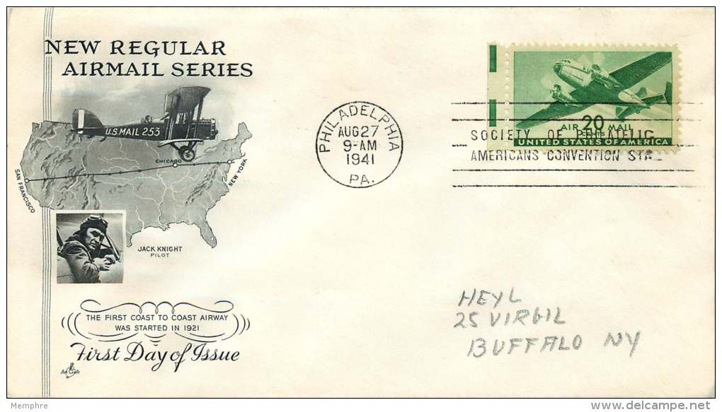 1941  Air Mail 20 &cent; FDC Philadelphia PA Cancel   ArtCraft Cachet  C29 - 1941-1950