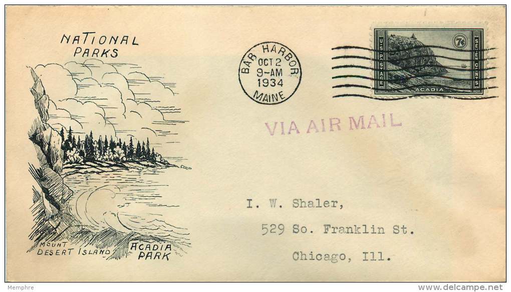 1934  Acadia  National Park  7&cent;     Sc 746  Bar Harbor ME Cancel - 1851-1940