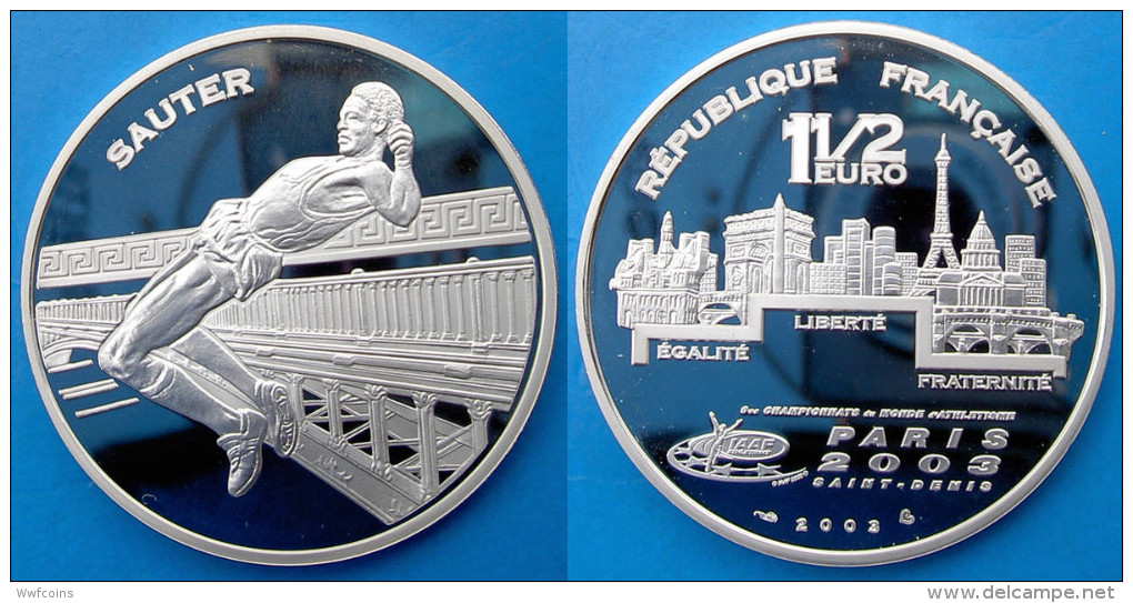 FRANCE 1,5 E 2003 ARGENTO PROOF FRANCE EURO SAUTER PARIS 03 SAINT DENIS ATHTLETICS PESO 22,2g TITOLO 0,900 CONSERVAZIONE - Francia