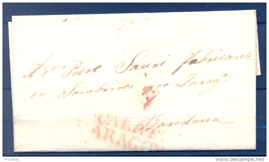 1831 , ARAGÓN , CARTA CIRCULADA ENTRE CALATAYUD Y BARCELONA , RARA MARCA TIZÓN Nº 6 - ...-1850 Prefilatelia