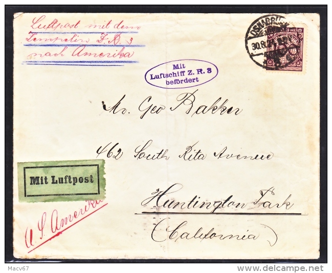 GERMANY  ZEPPELIN  COVER   ZR-3   LZ 126   (U.S.S.  LOS ANGELES)  TO  U.S.A. - 1c. 1918-1940 Covers