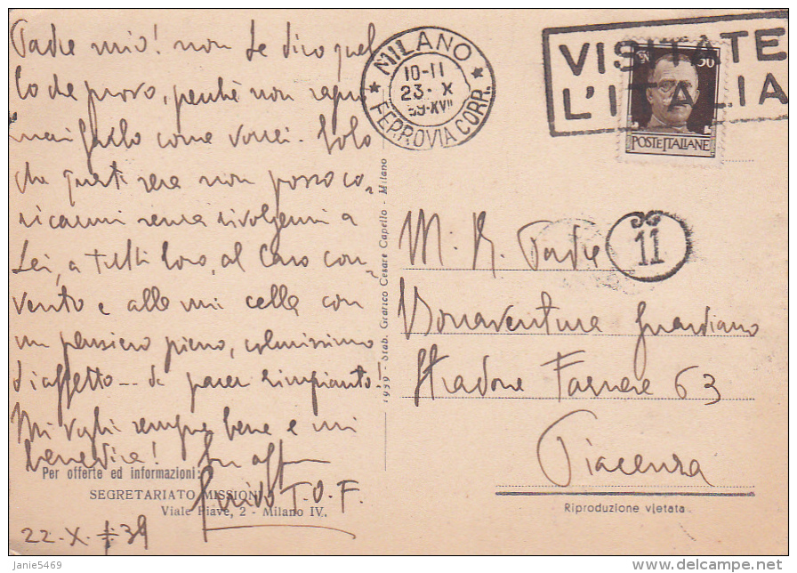 Italy 1939 Used Postcard, Cardinale Massaia - Stamped Stationery