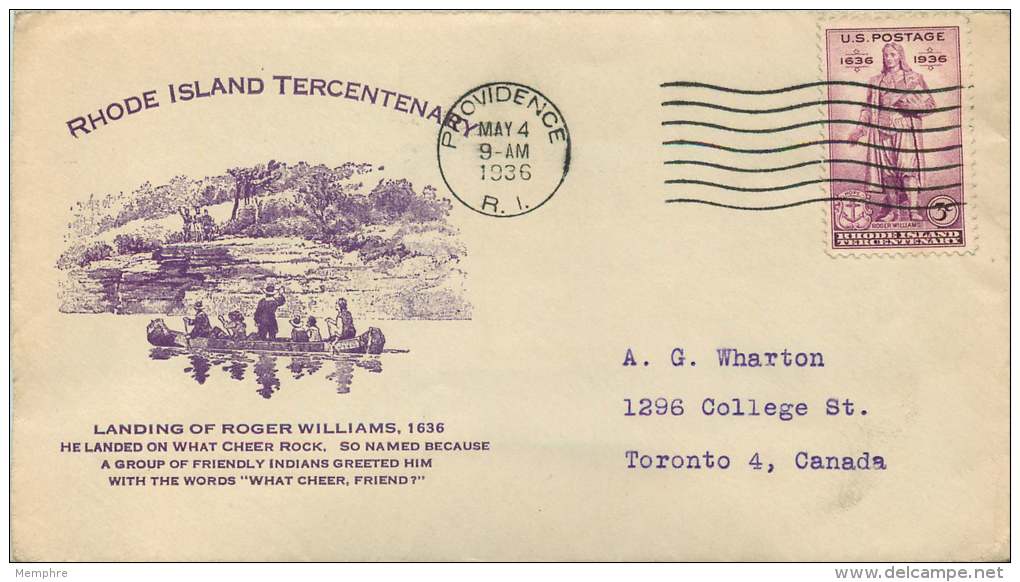 1936  Rhode Island Tercentnary  Sc 777  Providence RI Cancel - 1851-1940