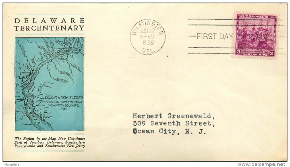 1938  Delaware Tercentenary  Sc 836 - 1851-1940