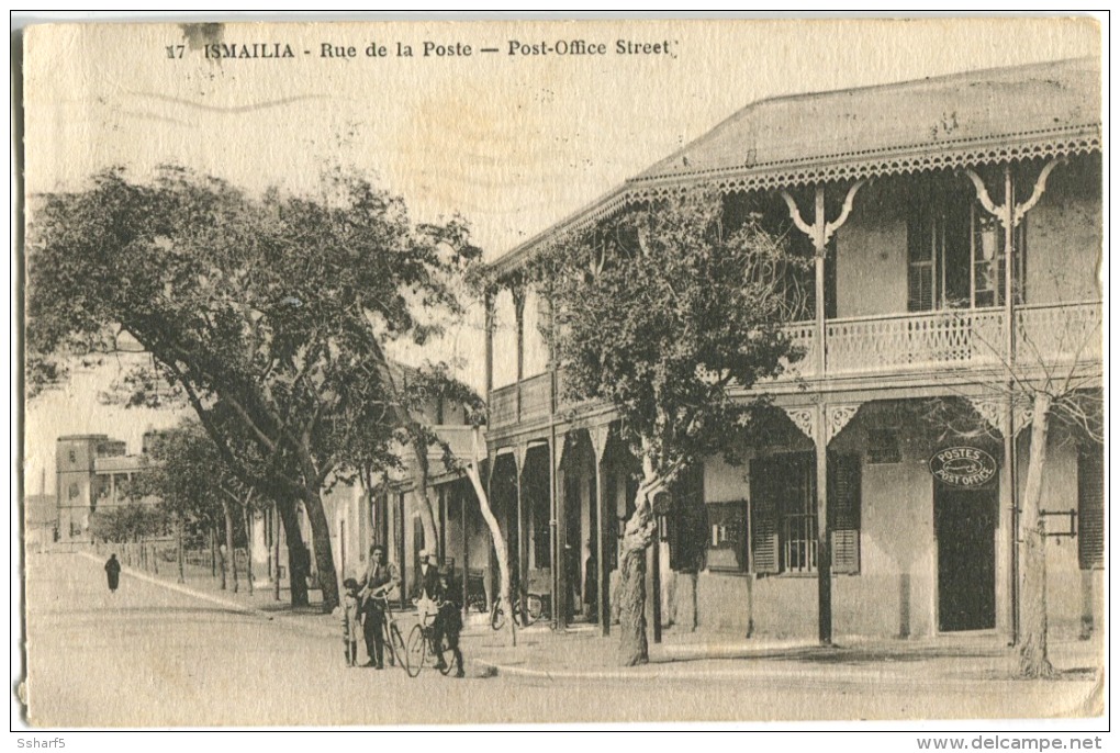 ISMAILIA Rue De La Poste Post Office Street Animated Street Scene C. 1920 - Ismailia