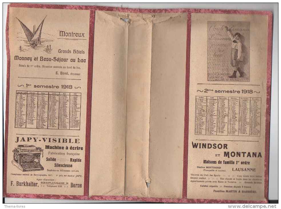 Calendrier -couvre-livre 1918 (pubs De Diverses Entreprises Suisses) (PPP2563) - Autres & Non Classés