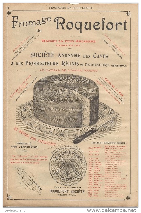 Fromage/Roquefort/Société/Aveyron /Encart Publicitaire/Annuaire Didot-Bottin/1905     ILL41 - Alimentare