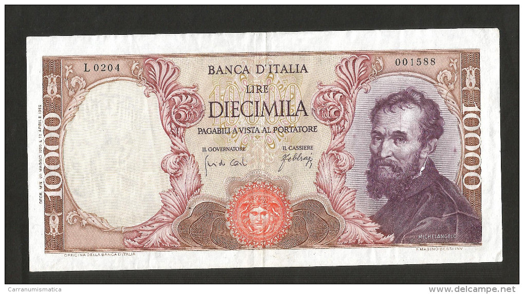 ITALIA - 10000 Lire MICHELANGELO (Firme: Carli / Febbraio - Decr. 20/05/1966) - REPUBBLICA ITALIANA - 10.000 Lire