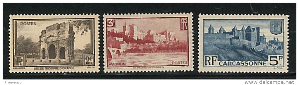 1938 FRANCE YT 389 -391-392  ARC DE TRIOMPHE -PALAIS DES PAPES- CARCASSONNE   NEUFS ** - Ungebraucht