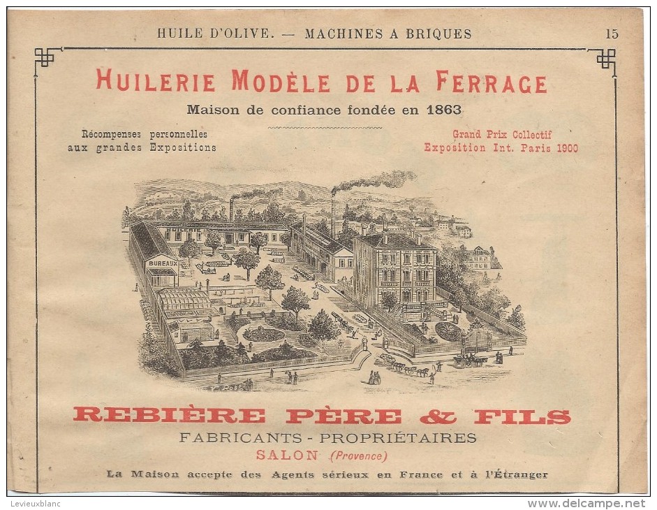 Huilerie/Encart Publicitaire/Ferrage / Rebiére Pére Et Fils/SALON/Provence/Annuaire Didot-Bottin/1905   ILL49 - Alimentaire