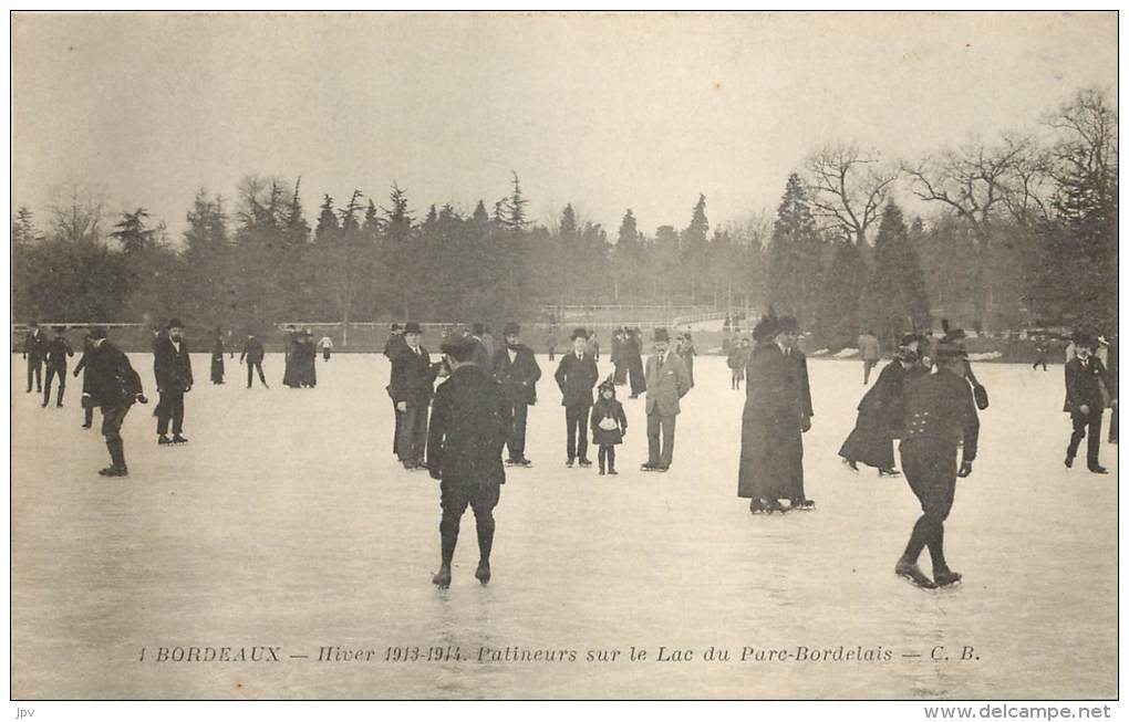 Bordeaux - Hiver 1913 1914, Patineurs Sur Le Lac Du Parc Bordelais . (n° 1 -  Sur Glace ). - Bordeaux