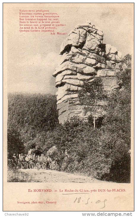 CPA    -     EN MORVAN   -   DUN LES PLACES     -    LA ROCHE DU CHIEN   -   CYCLISTES - Autres & Non Classés