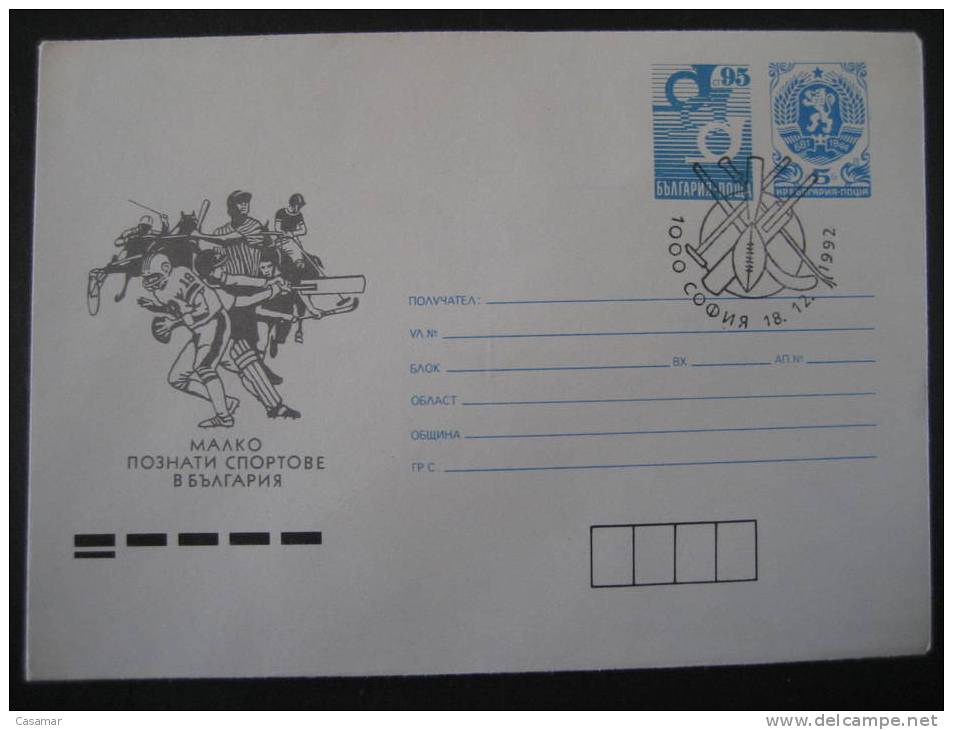 BULGARY 1992 Baseball Beisbol Softball Softbol Cricket Criquet Hockey Cancel Postal Stationery Card - Baseball