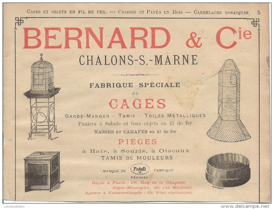Industrie/Fabrique De Cages/Encart Publicitaire/Bernard/CHALONS-s-MARNE/Annuaire Didot-Bottin/1905  ILL57 - Autres & Non Classés