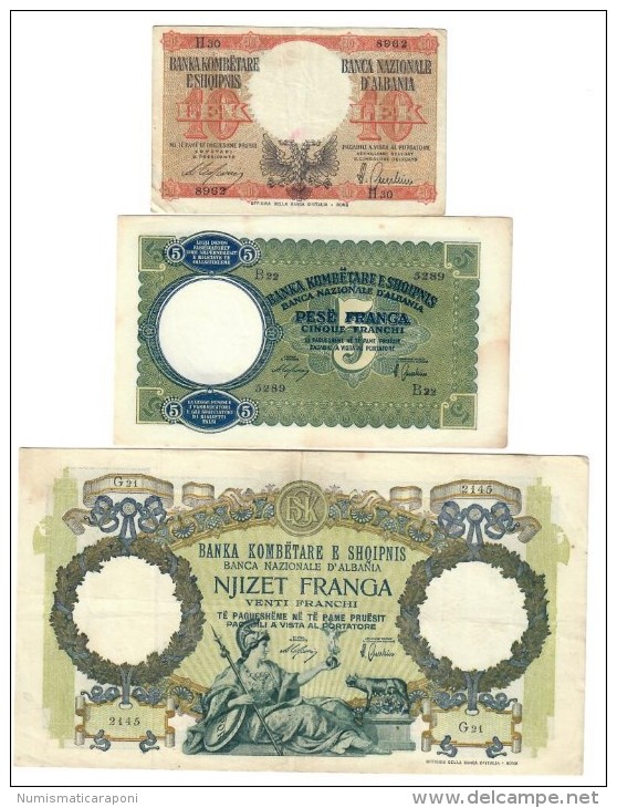 10 Lek 1940 + 5 Franga 1939 + 100 Franga 1940  LOTTO 1030 - Albania