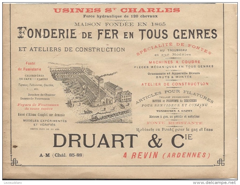 Industrie/Fonderie De Fer/Encart Publicitaire/Druart/REVIN/Ardennes/Annuaire Didot-Bottin/1905  ILL52 - Autres & Non Classés