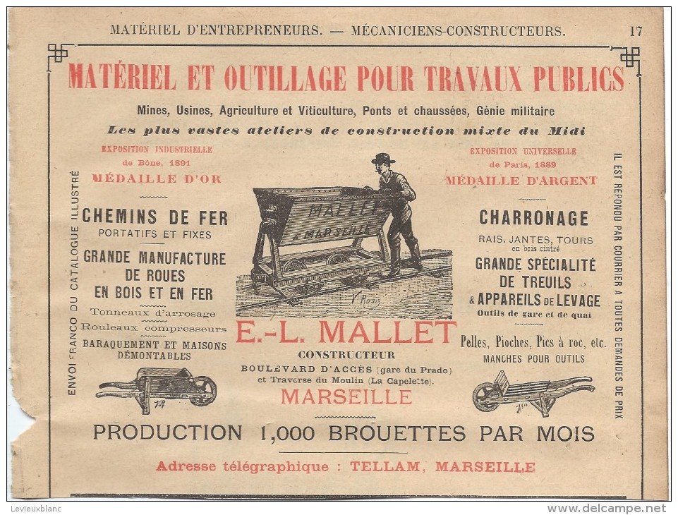 Industrie/Materiel Et Outillage Pour TP/Encart Publicitaire/Mallet / MARSEILLE/Annuaire Didot-Bottin/1905  ILL47 - Autres & Non Classés