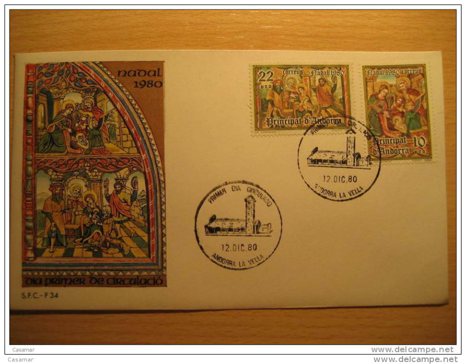 ANDORRA LA VELLA 1980 Navidad Christmas Pintura Paint Arte Art SPD FDC Sobre Cover Andorre - Lettres & Documents