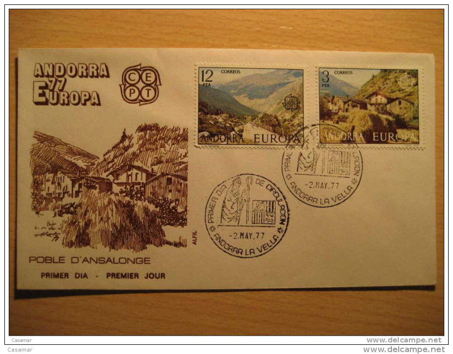 ANDORRA 1977 Europa Ansalonge Xuclar CEPT Mountains Fdc Spd ANDORRE - Brieven En Documenten