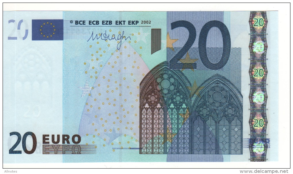 20 EURO  "U"   FRANCIA    Firma Draghi   L 088 A5    U 87361120328  /  FDS - UNC - 20 Euro