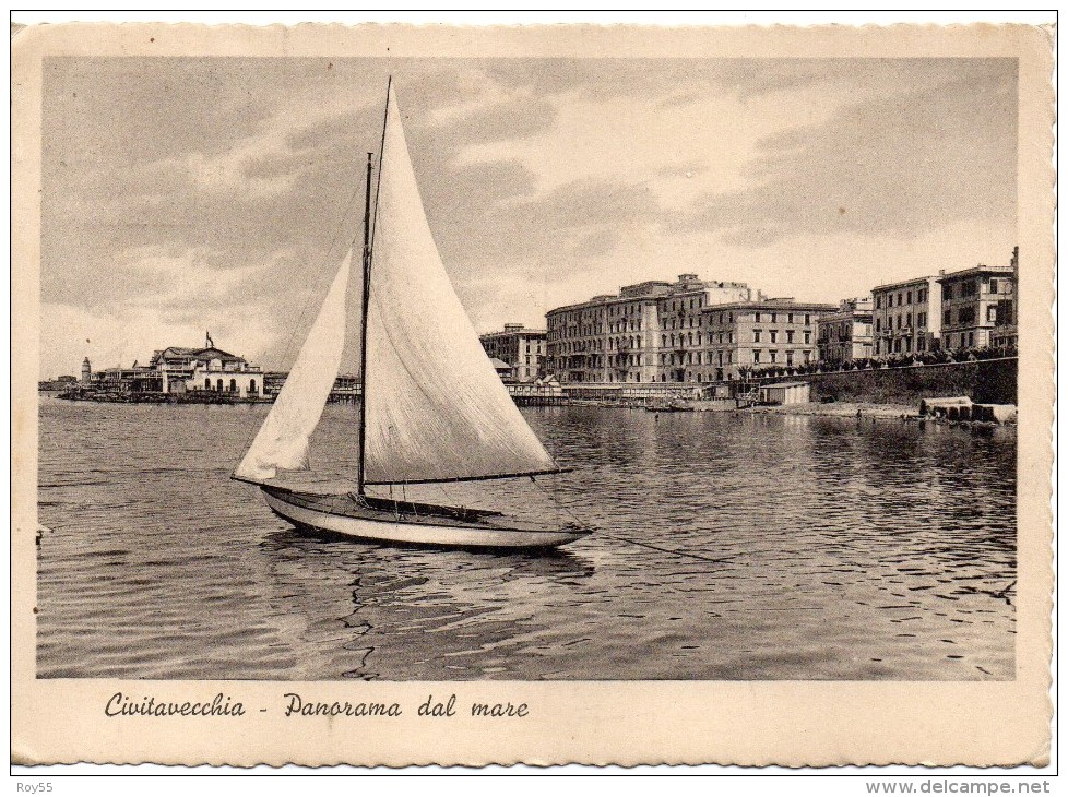 Lazio-civitavecchia Veduta Panorama Dal Mare Barca A Vela Anni/30 - Civitavecchia