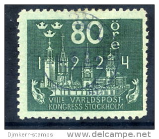 SWEDEN 1924 UPU Congress 80 öre  Used.  Michel 155 - Used Stamps