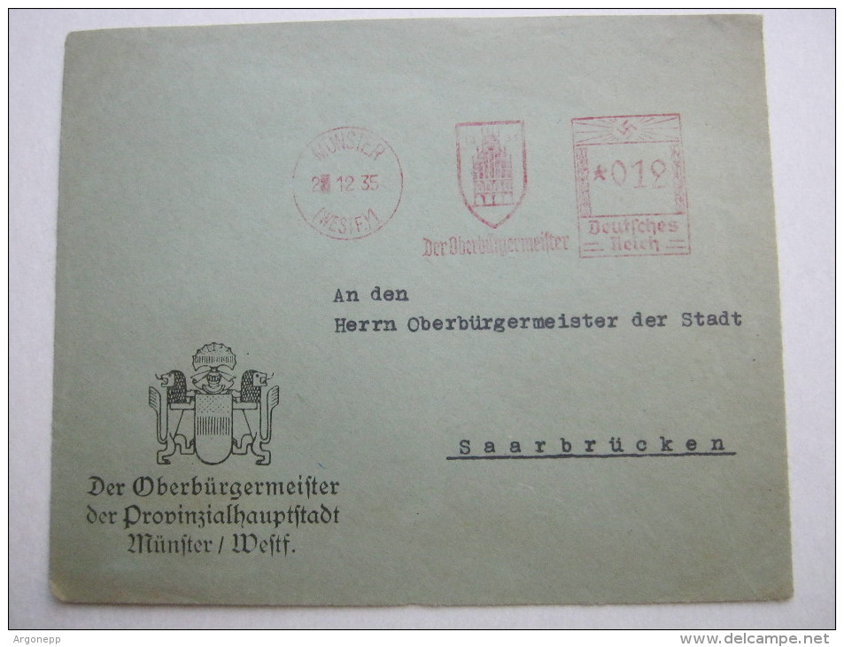 1935 , Münster   , Freistempel  Auf   Briefvorderseite - Briefe U. Dokumente