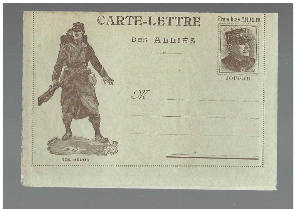 FRANCHISE MILITAIRE WW1 - CARTE LETTRE DES ALLIES - NOS HEROS  - VIERGE - TTBE - Cartas & Documentos