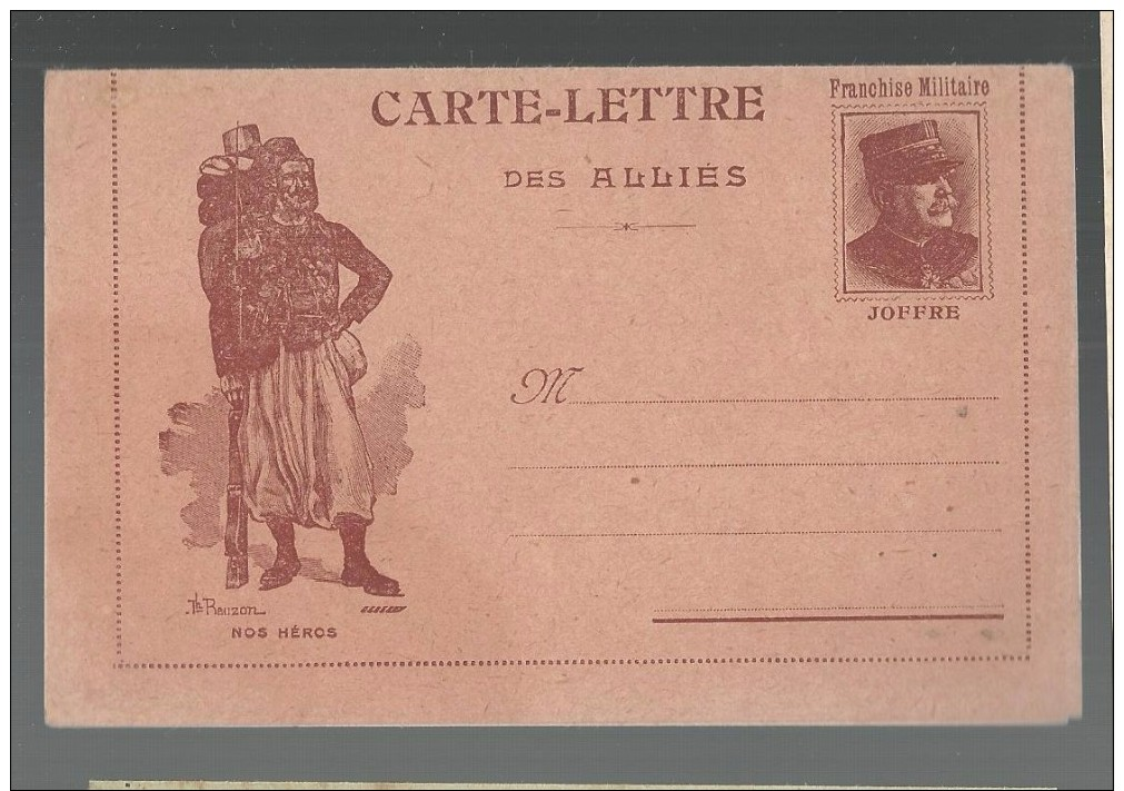 FRANCHISE MILITAIRE WW1 - CARTE LETTRE DES ALLIES - NOS HEROS  - VIERGE - TTBE - Cartas & Documentos