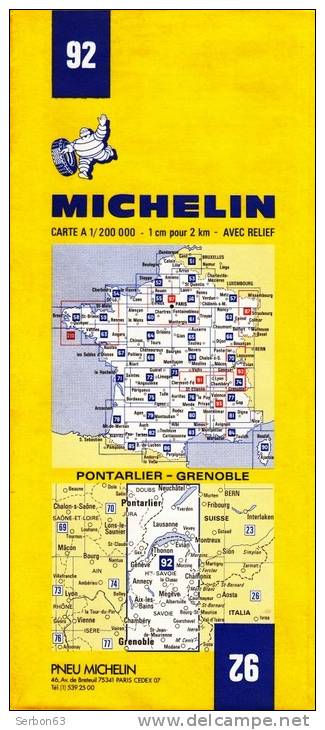 CARTE MICHELIN N°92 NEUVE STOCK LIBRAIRIE MANUFACTURE FRANCAISE DES PNEUMATIQUES TOURISME FRANCE 1975 PONTARLIER GRENOBL - Kaarten & Atlas