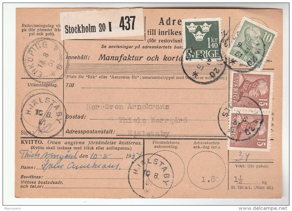 1951 SWEDEN Stamps REGISTERED PARCEL RECEIPT CARD Stockholm - Enkoping - Hjalstaby  Cover - Covers & Documents