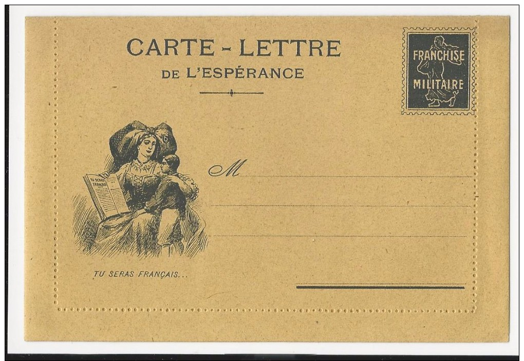 FRANCHISE MILITAIRE WW1 -CARTE LETTRE DE L ESPERANCE - ALSACIENNE - VIERGE -TTBE - Cartas & Documentos