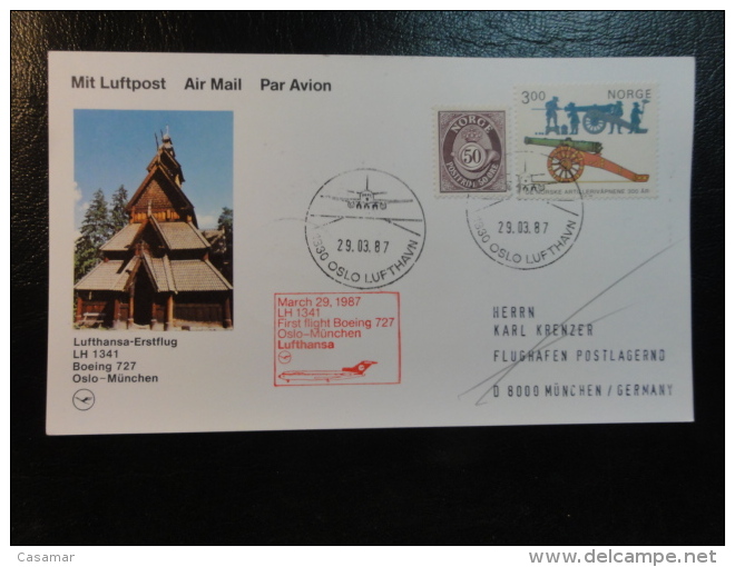 First Flight Erstflug Lufthansa OSLO MUNCHEN 1987 Norway - Briefe U. Dokumente