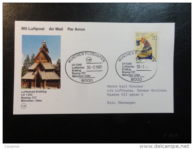 First Flight Erstflug Lufthansa MUNCHEN OSLO 1987 Norway - Briefe U. Dokumente