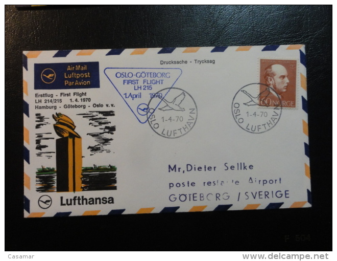 First Flight Erstflug Lufthansa OSLO GOTEBORD 1970 Norway - Briefe U. Dokumente