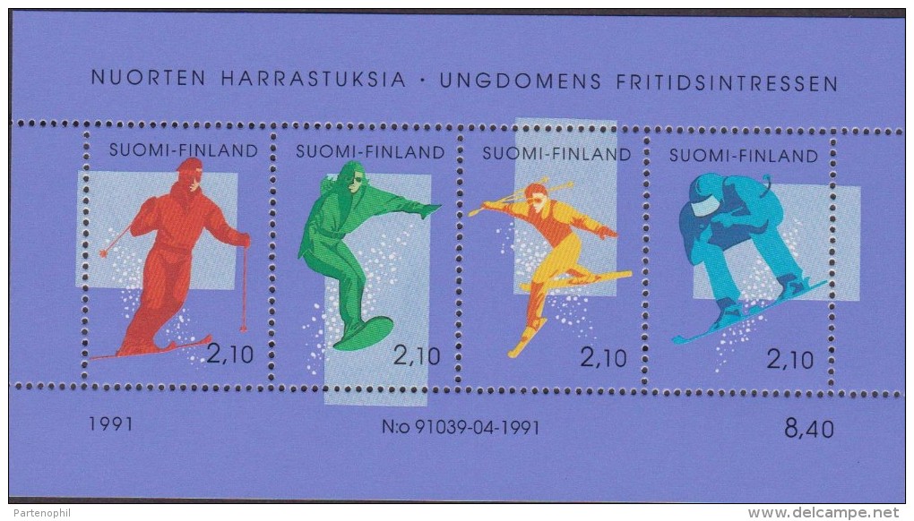 FINLAND 1991 WINTER SPORT/SKIING/SNOWBOARD/ATHLETES/ Souvenir-sheet - Blocs-feuillets