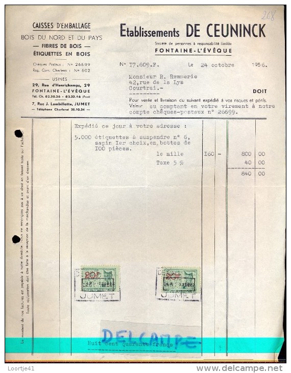 Factuur Facture - Ets. De Ceuninck - Fontaine - L'Eveque 1956 - Andere & Zonder Classificatie