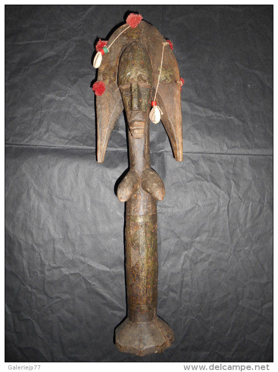 Art Africain Statue Bois Sculpte BAMBARA Poupee De Fertilite Janus Senegal 45cm X 12cm X 12 Cm 500gr - African Art