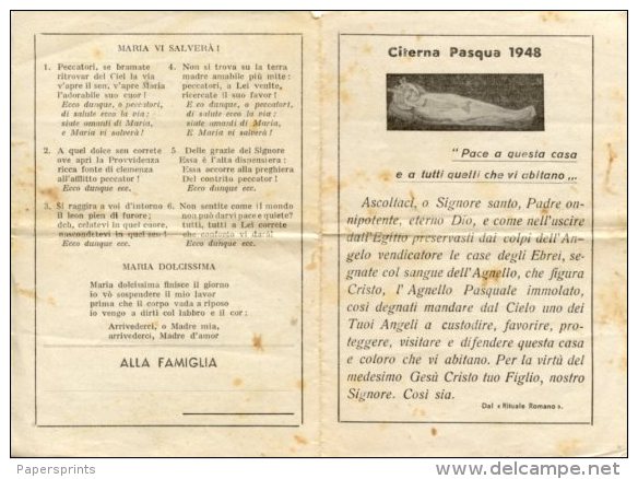 Citerna PG - Santino Depliant Antico PASQUA 1948 PACE A QUESTA CASA E A TUTTI QUELLI CHE VI ABITANO Rituale Romano - M33 - Religione & Esoterismo