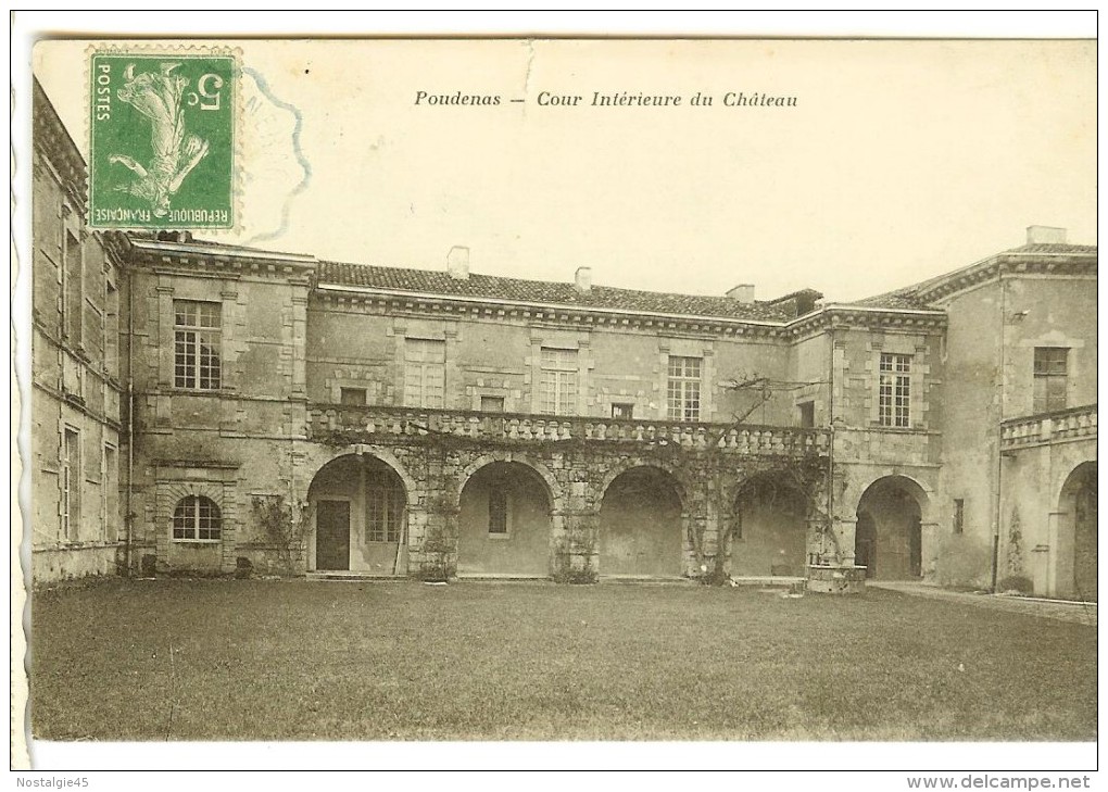 Ed Laqontérique - Poudenas, Cour Intérieure Du Chateau - Recto, Timbre Semeuse Camée Verte 5c, Cachet Particulier - Autres & Non Classés