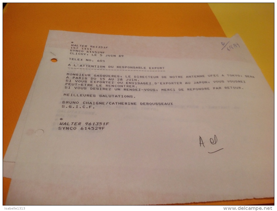 Clichy 1989 à L Attention Du Responsable Export Granges Sur Vologne - Autres & Non Classés