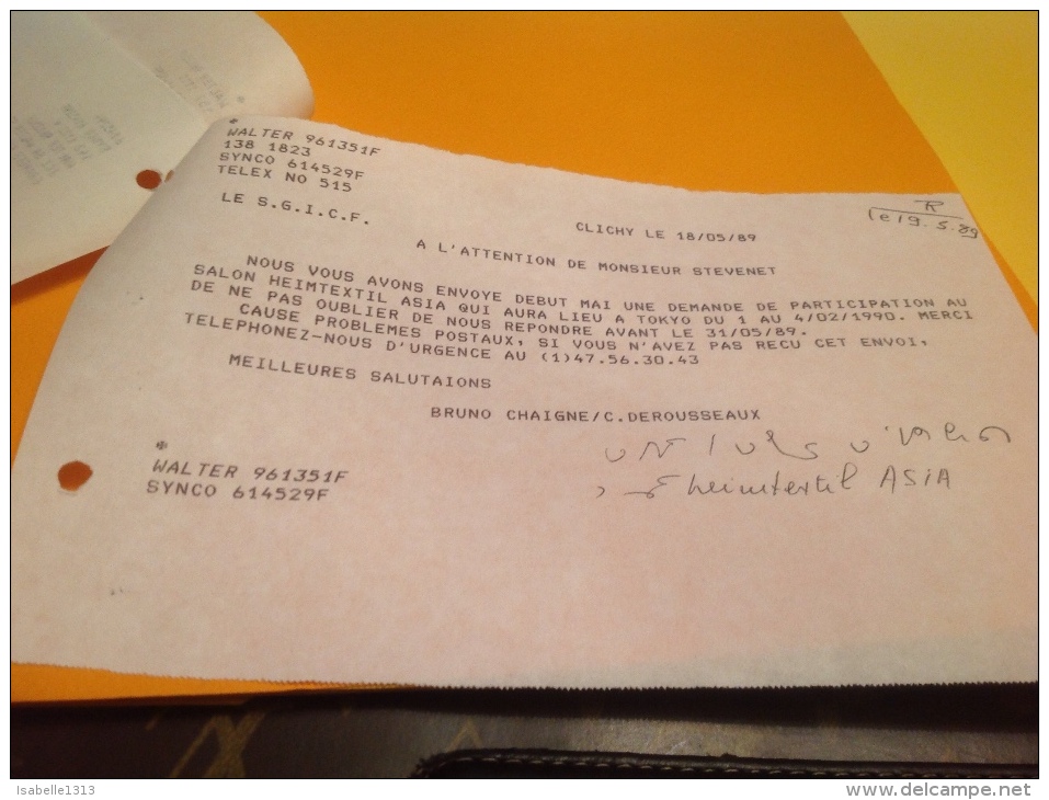 Clichy 1989 à L Attention Du Responsable Export Granges Sur Vologne - Autres & Non Classés