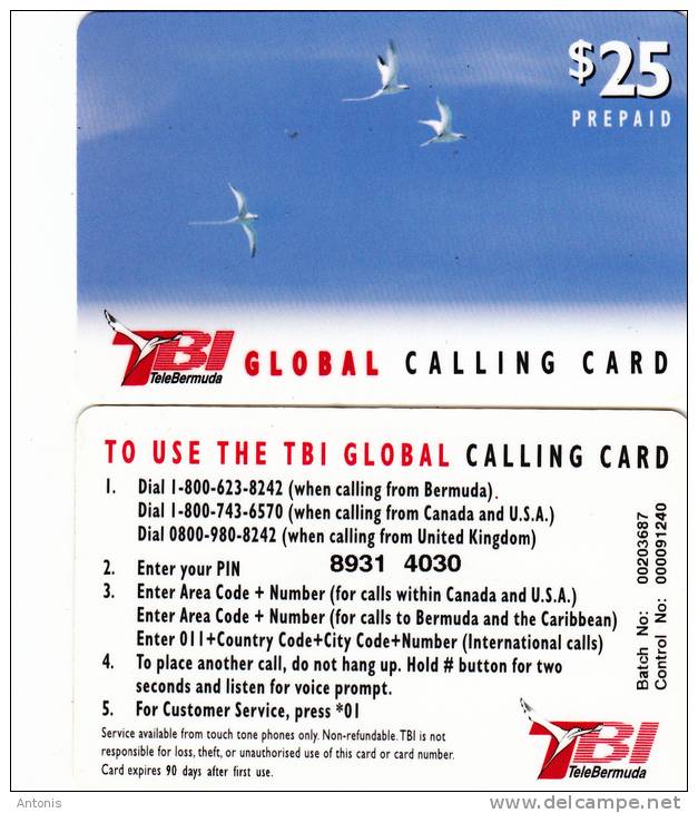 BERMUDA ISL. - Birds, TeleBermuda Prepaid Card $25(red Logo On Reverse), Used - Bermude