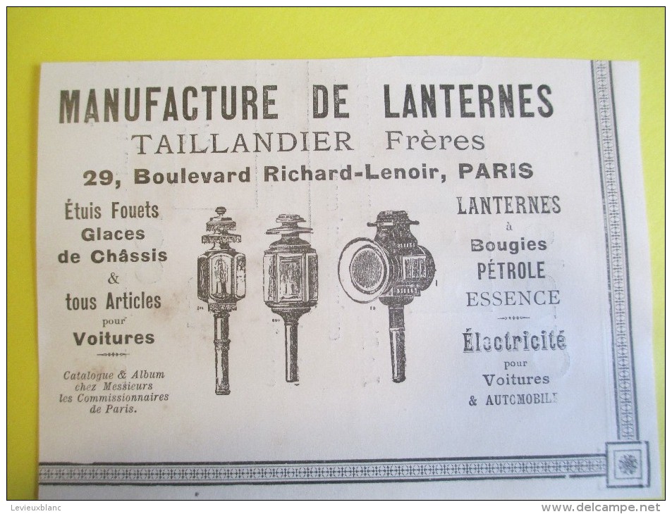 Manufacture Lanternes Pour Automobiles/Taillandier Fréres/ Bd Richard-Lenoir/Annuaire Exportation Lacarriére/1901  ILL75 - Automobile