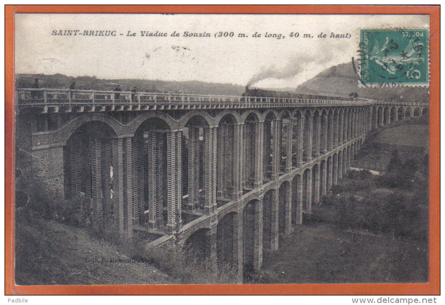 Carte Postale 22. Saint-Brieuc Le Viaduc De Souzin  Passagre D´un Train Rapide à Vapeur  Trés  Beau Plan - Saint-Brieuc