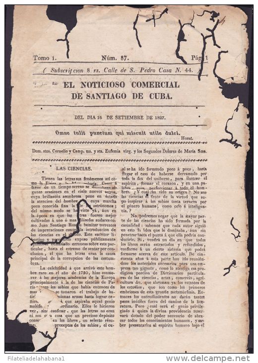 BP237 SPAIN NEWSPAPER ESPAÑA 1827 EL NOTICIOSO STIAGO DE CUBA 16.09.1827. 31x20 - [1] Hasta 1980